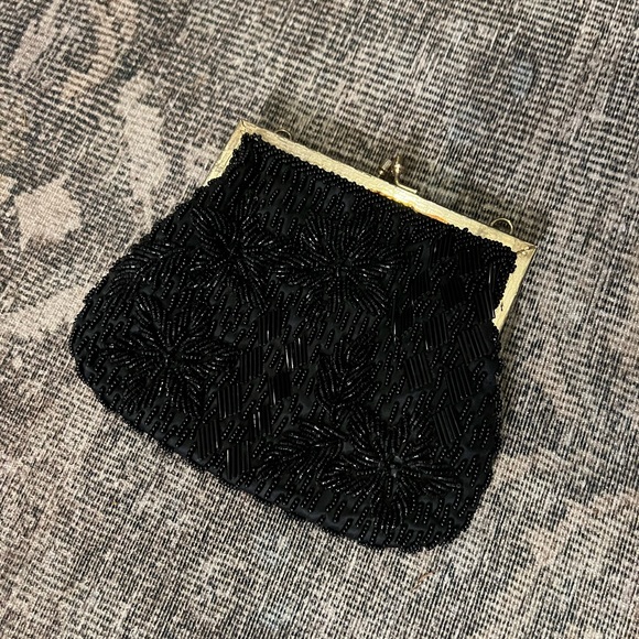 Vintage Art Deco Flapper Black Glass Tube Beaded Purse Made in Macau - Picture 8 of 10